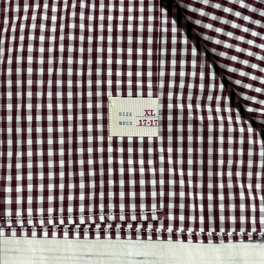 J. Crew 2-Ply Cotton Maroon White Check Button Down Shirt sz XL
